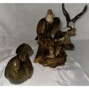 Lot Of Vintage Eagles Baby Adult Birds Ceramic Brown White Green 3”- 8.5’ Decor